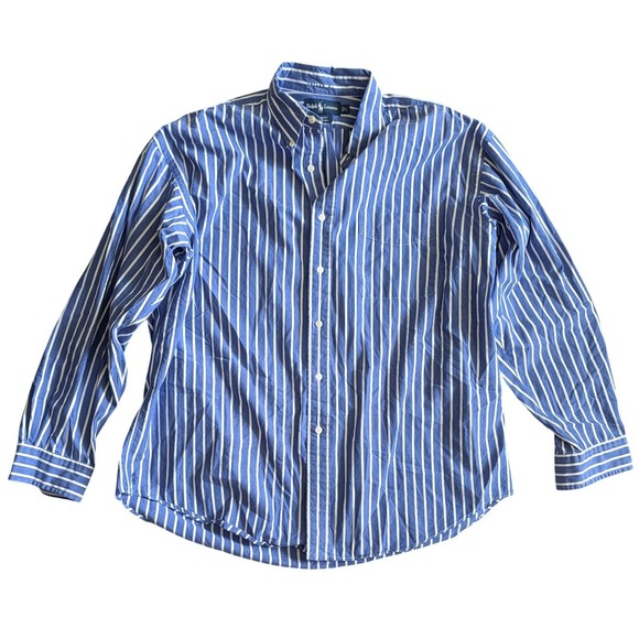 Vintage Ralph Lauren Men's Big Shirt Blue White Striped Cotton Button Down- M - Picture 2 of 6